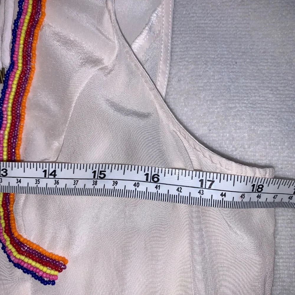 GUESS Marciano Silk Beaded Boho Tank White Multicolor Embellished Top L Festival - Picture 7 of 11